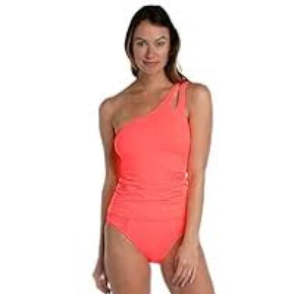 LA BLANCA ISLAND GODDESS RUCHED ONE-SHOULDER SWIMMING TANKINI SIZE 10 NWT